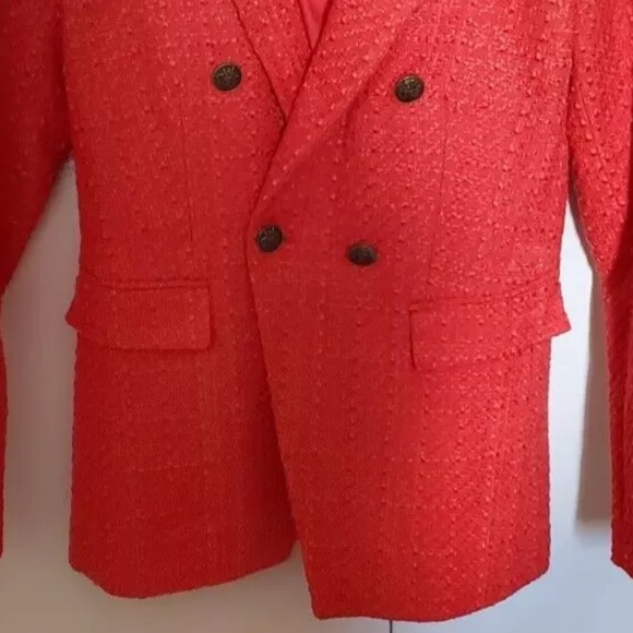 LOFT sz 4 Tweed Rapture Red Coral Double Breasted Blazer Jacket Business Holiday - Picture 9 of 16